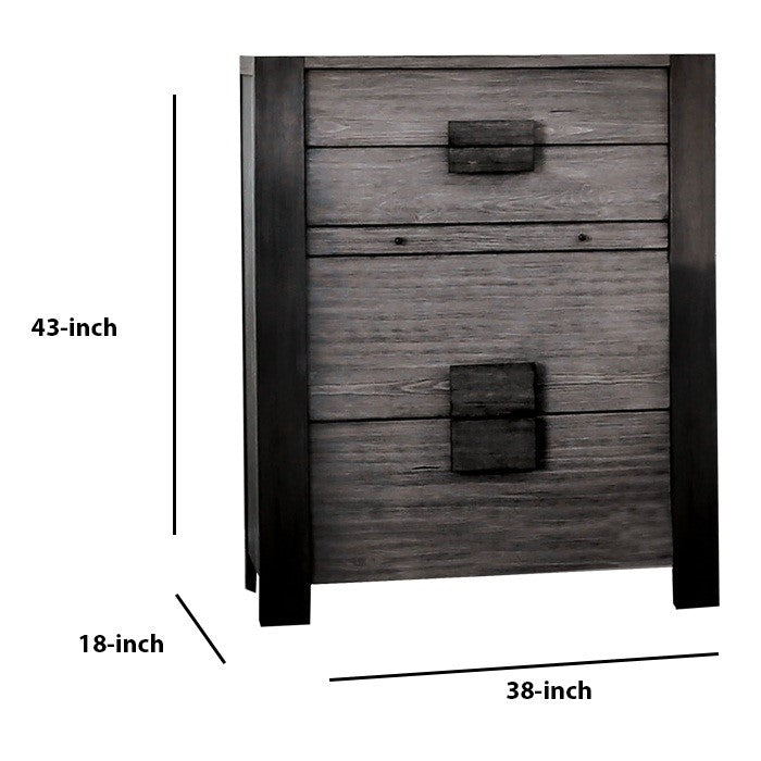 Wooden Chest with 4 Drawers and 1 Writing Tray, Gray and Black