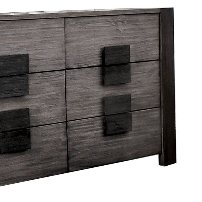 Transitional Wooden Dresser with 6 Drawers Storage, Gray and Black