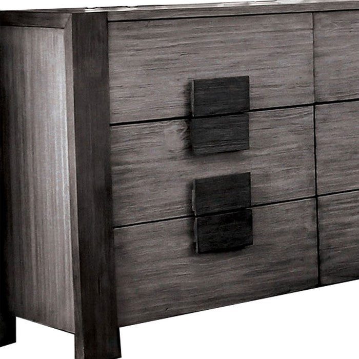 Transitional Wooden Dresser with 6 Drawers Storage, Gray and Black