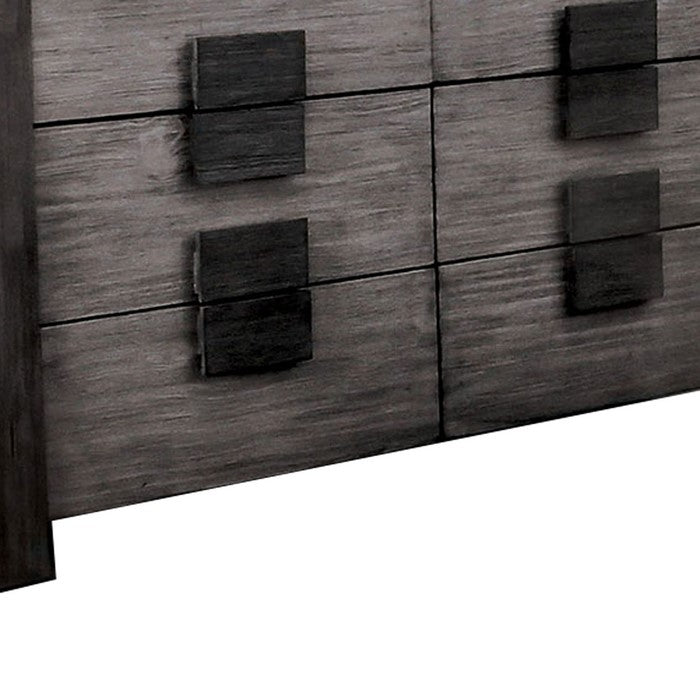 Transitional Wooden Dresser with 6 Drawers Storage, Gray and Black