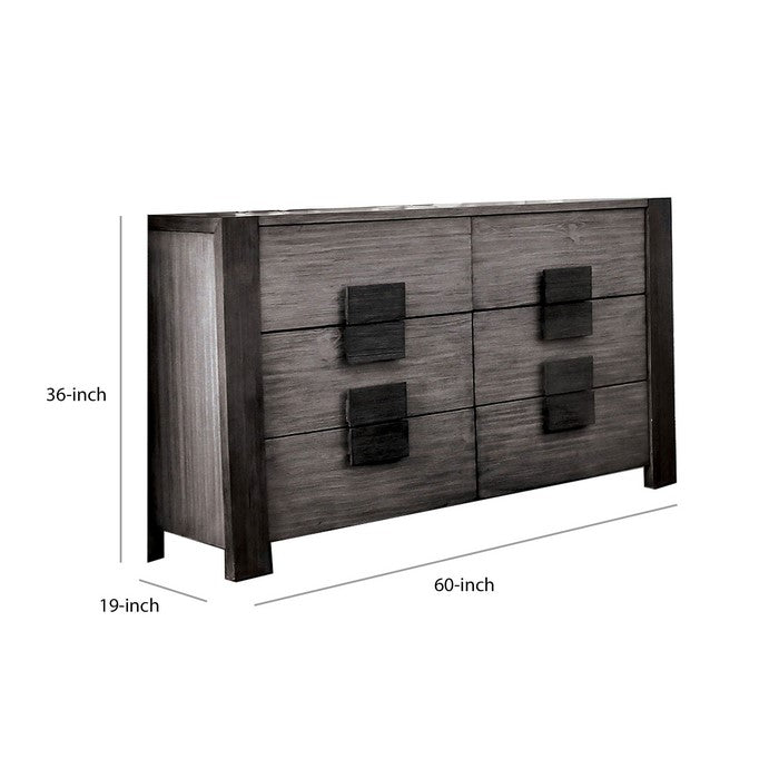 Transitional Wooden Dresser with 6 Drawers Storage, Gray and Black