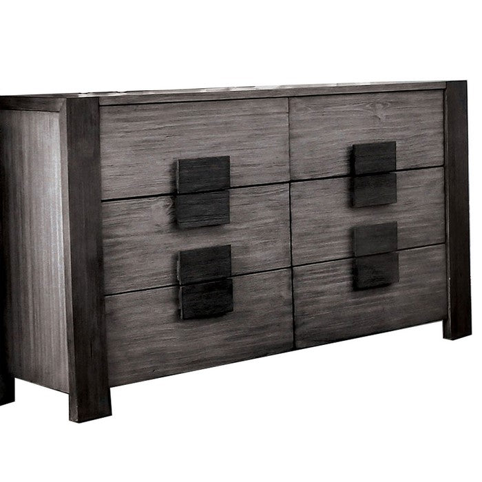Transitional Wooden Dresser with 6 Drawers Storage, Gray and Black