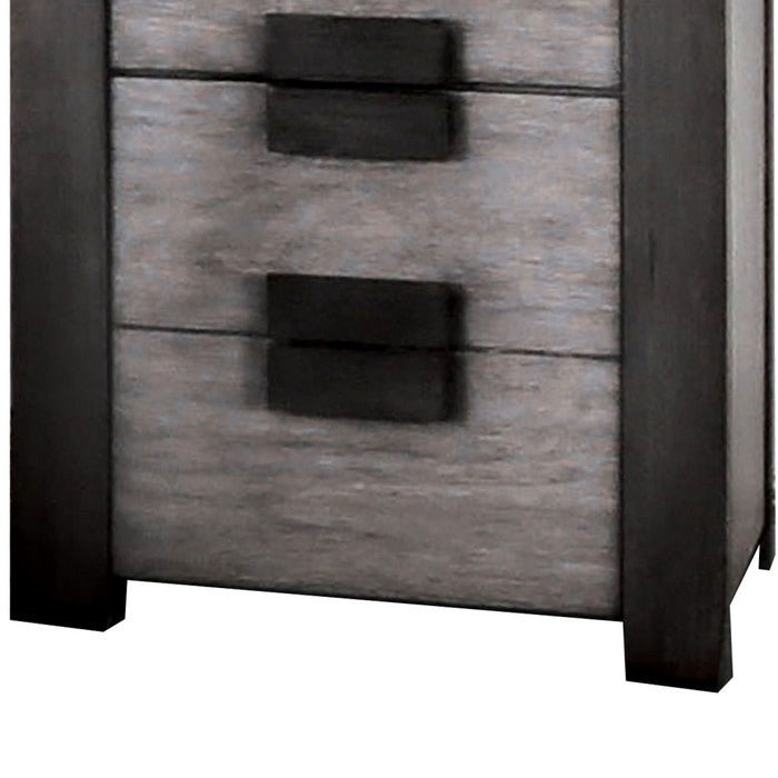 Transitional Wooden Nightstand with 3 Drawers Storage, Gray and Black