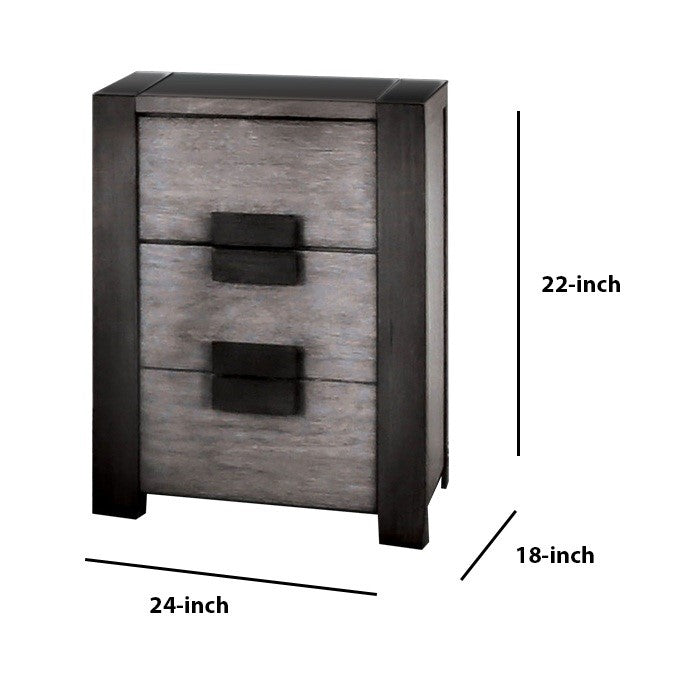 Transitional Wooden Nightstand with 3 Drawers Storage, Gray and Black