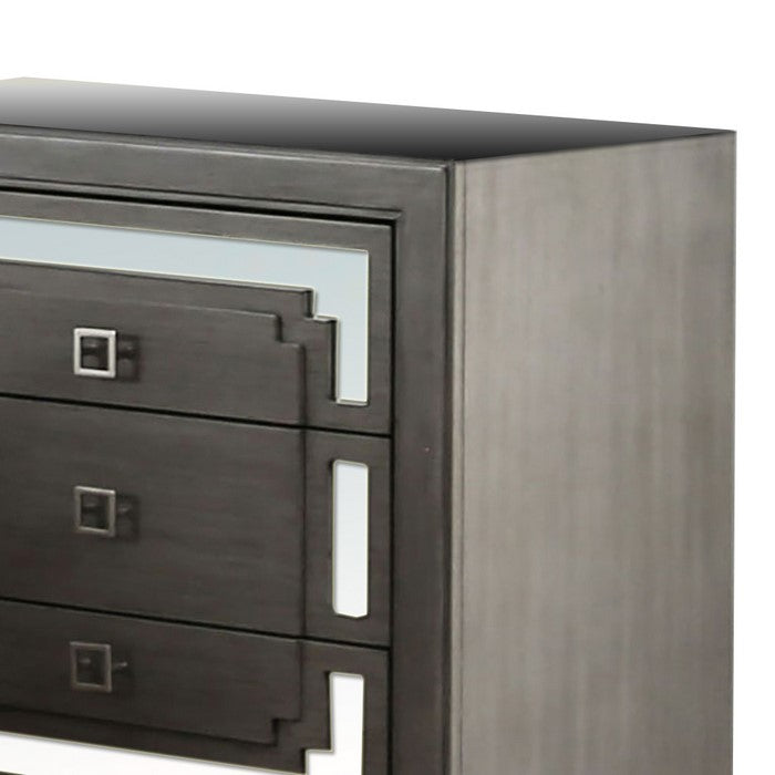Wood and Mirror Nightstand with 3 Drawer Storage, Gray and Clear