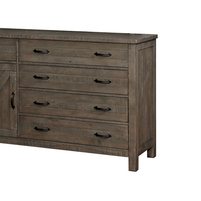 Wood and Metal Dresser with 5 Drawers and 1 Cabinet, Gray and Black