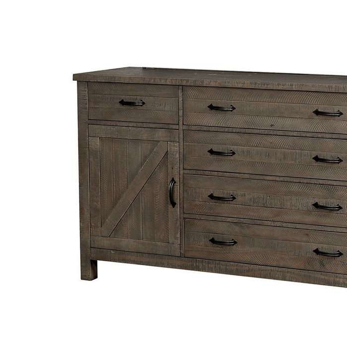 Wood and Metal Dresser with 5 Drawers and 1 Cabinet, Gray and Black