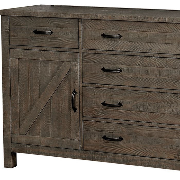 Wood and Metal Dresser with 5 Drawers and 1 Cabinet, Gray and Black