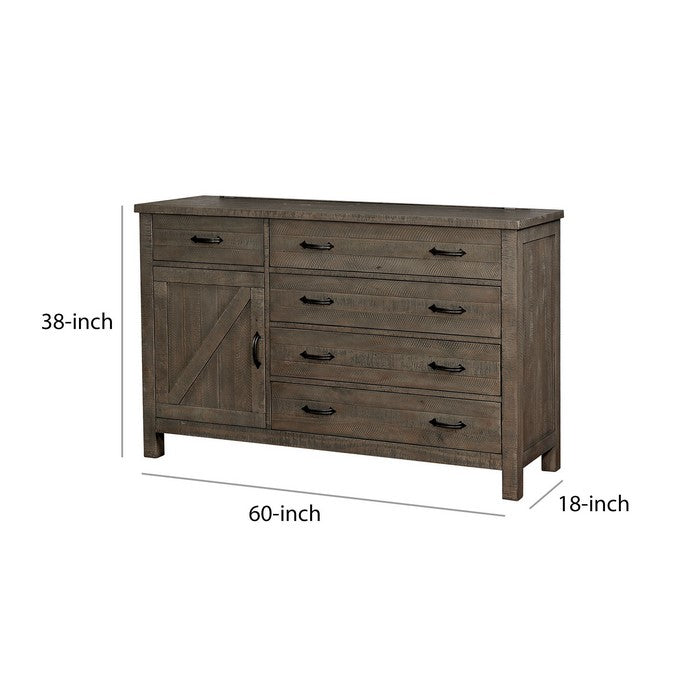 Wood and Metal Dresser with 5 Drawers and 1 Cabinet, Gray and Black