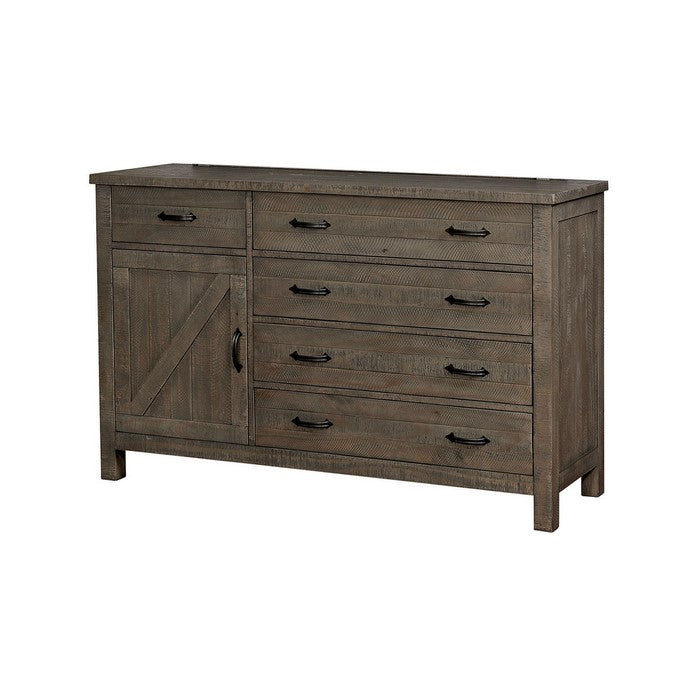 Wood and Metal Dresser with 5 Drawers and 1 Cabinet, Gray and Black