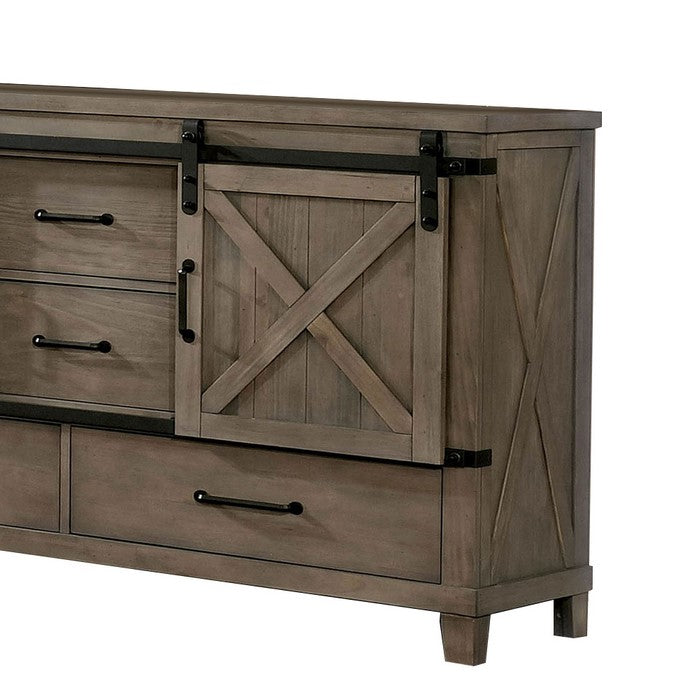 Wood and Metal Dresser with Sliding Cabinets, Taupe Brown and Black