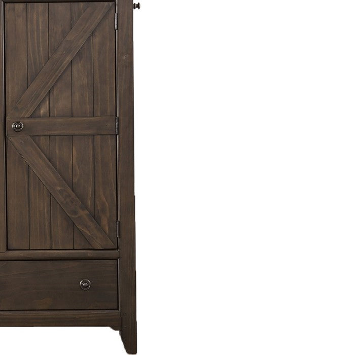 Wood and Metal Armoire with 6 Drawers and 1 Door Cabinet, Walnut Brown