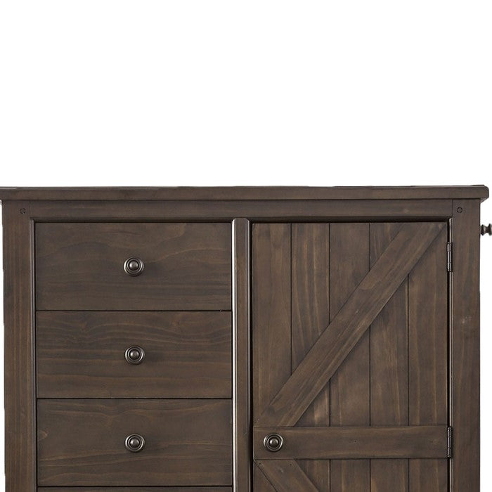 Wood and Metal Armoire with 6 Drawers and 1 Door Cabinet, Walnut Brown