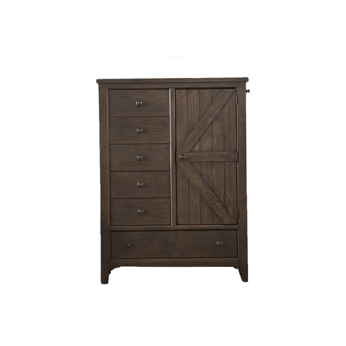 Wood and Metal Armoire with 6 Drawers and 1 Door Cabinet, Walnut Brown