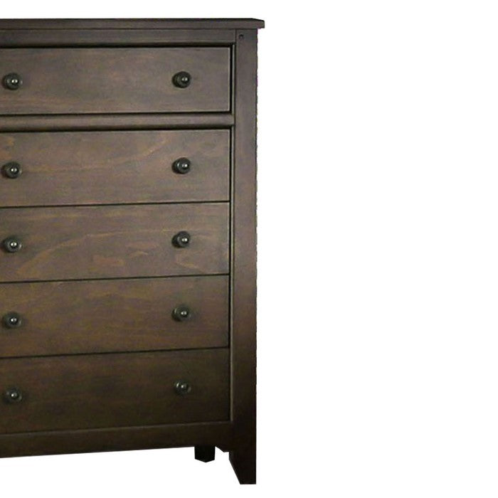 Farmhouse Wooden Chest with 5 Drawers and Chamfered Leg Support,Brown