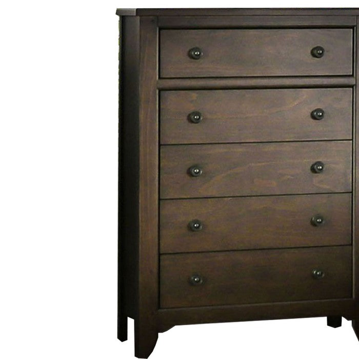 Farmhouse Wooden Chest with 5 Drawers and Chamfered Leg Support,Brown