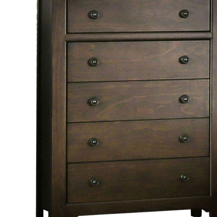 Farmhouse Wooden Chest with 5 Drawers and Chamfered Leg Support,Brown