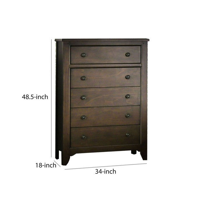 Farmhouse Wooden Chest with 5 Drawers and Chamfered Leg Support,Brown