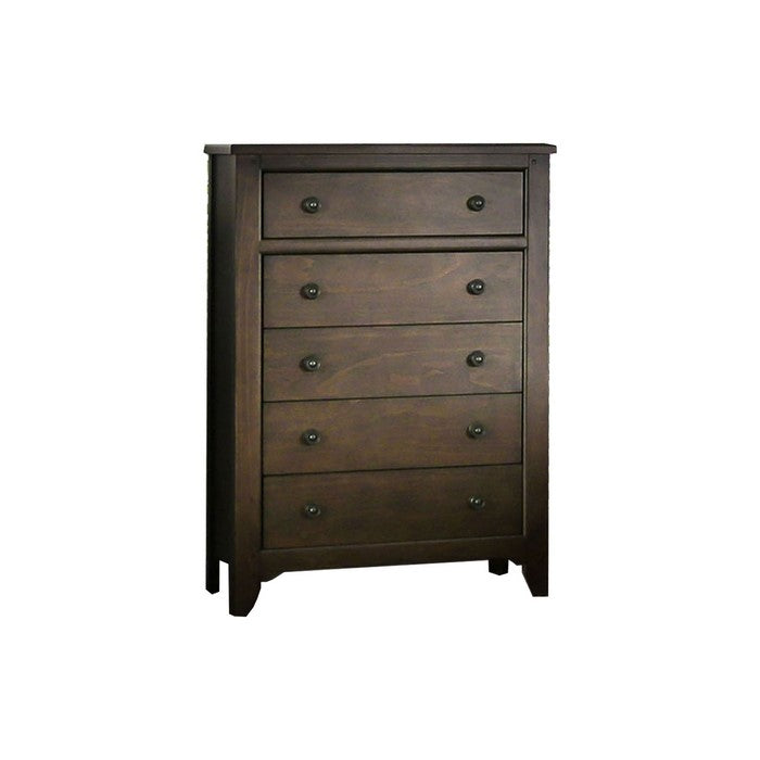 Farmhouse Wooden Chest with 5 Drawers and Chamfered Leg Support,Brown