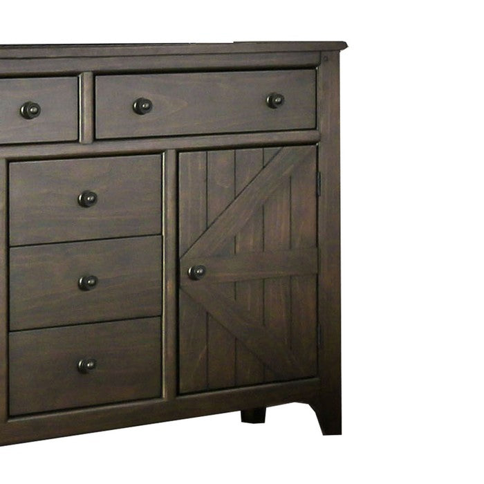 Traditional Wooden Dresser with 5 Drawer and 2 cabinets, Walnut Brown