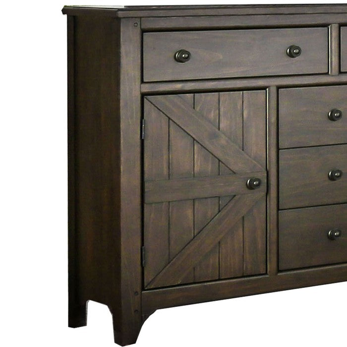 Traditional Wooden Dresser with 5 Drawer and 2 cabinets, Walnut Brown