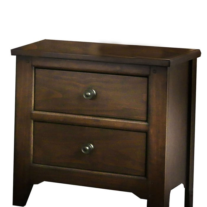 Wooden Nightstand with 2 Drawers and Chamfered Leg, Walnut Brown