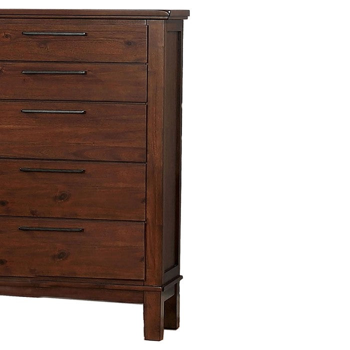 Wood and Metal Chest with 5 Drawers, Cherry Brown and Black