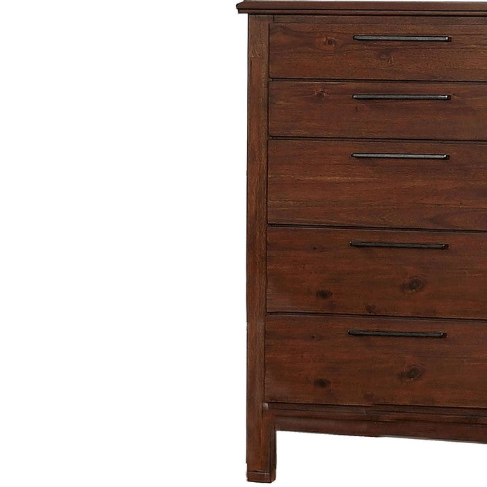 Wood and Metal Chest with 5 Drawers, Cherry Brown and Black