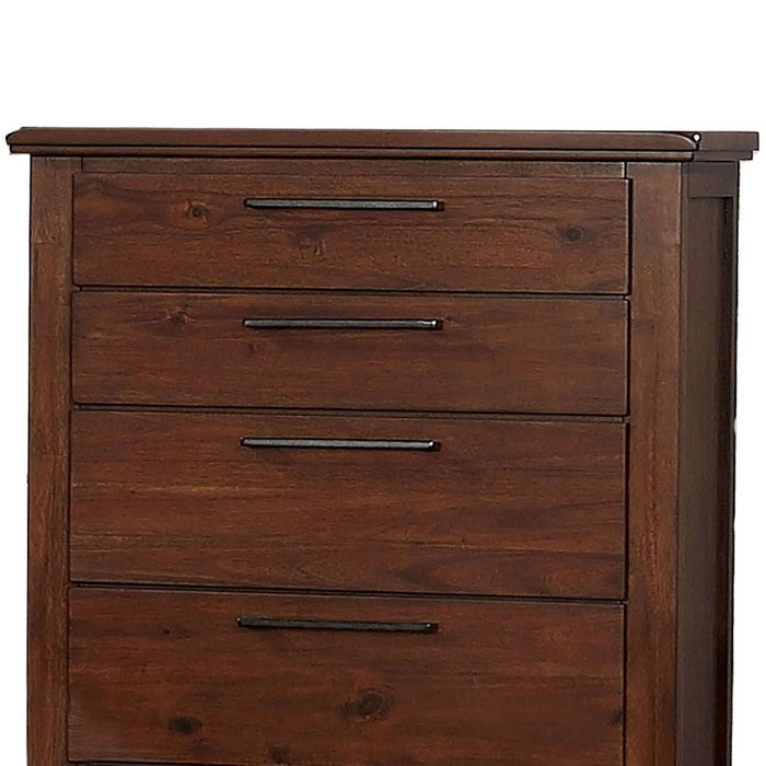 Wood and Metal Chest with 5 Drawers, Cherry Brown and Black