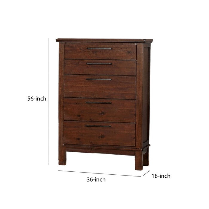Wood and Metal Chest with 5 Drawers, Cherry Brown and Black