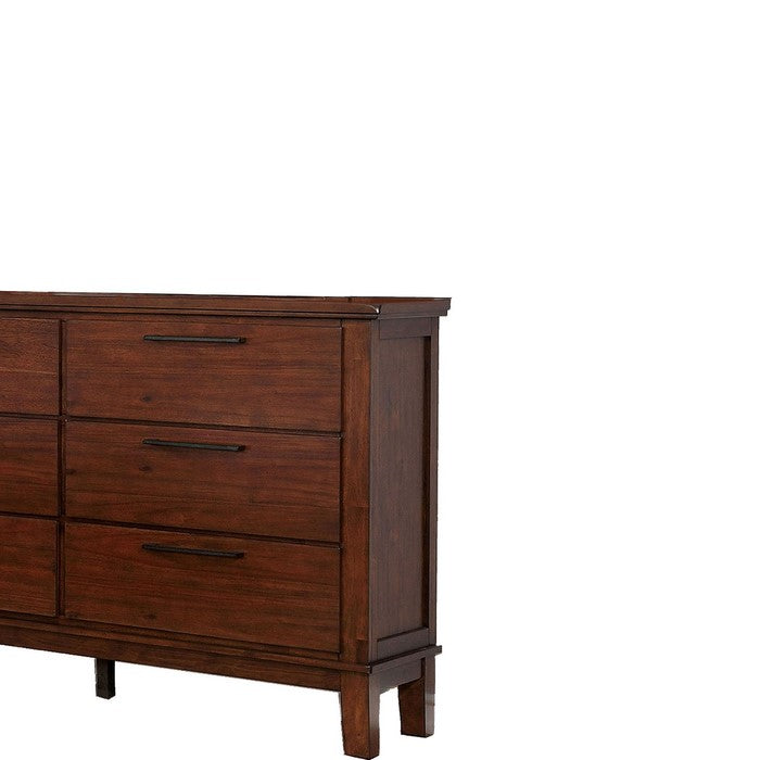 Wood and Metal Dresser with 6 Drawers, Cherry Brown and Black