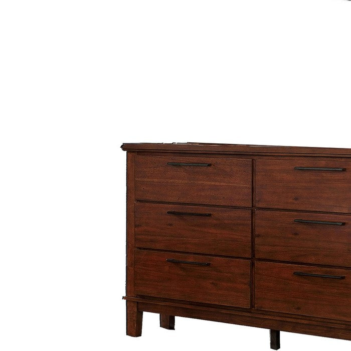 Wood and Metal Dresser with 6 Drawers, Cherry Brown and Black
