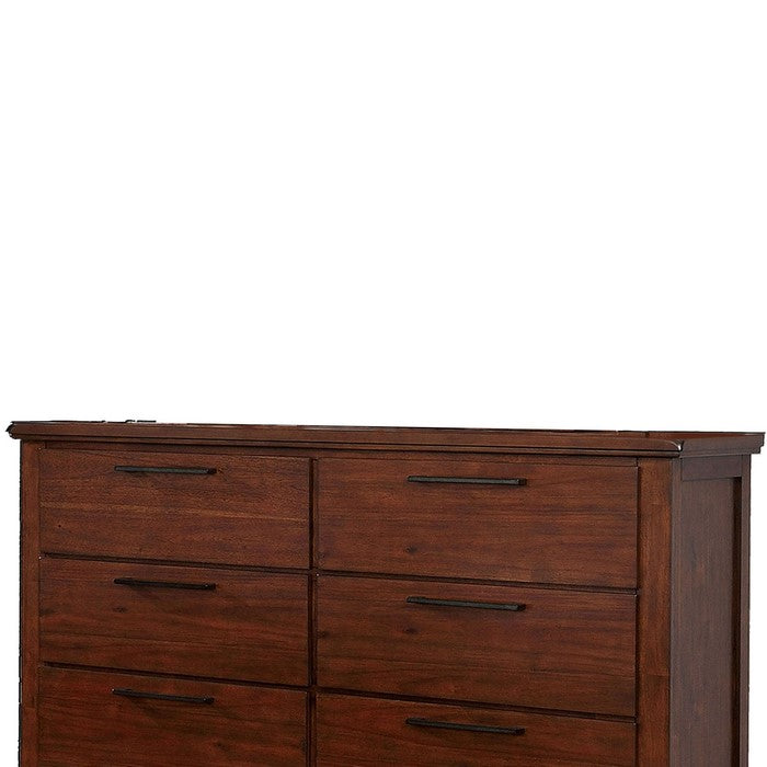 Wood and Metal Dresser with 6 Drawers, Cherry Brown and Black
