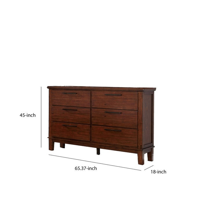 Wood and Metal Dresser with 6 Drawers, Cherry Brown and Black