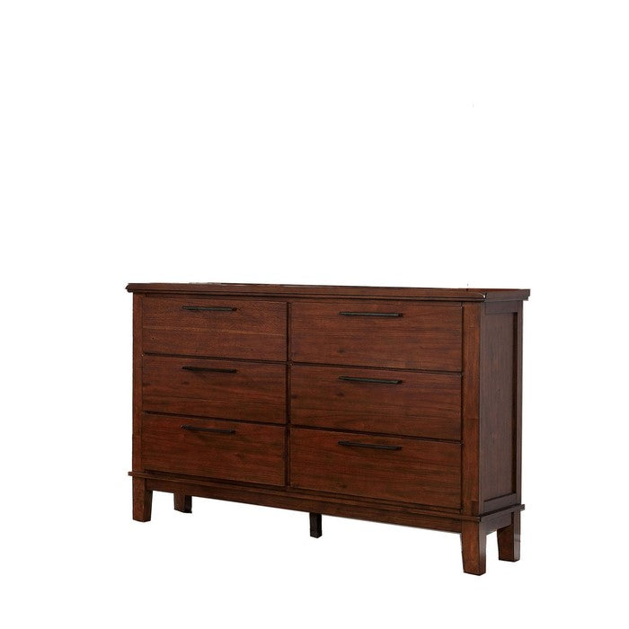 Wood and Metal Dresser with 6 Drawers, Cherry Brown and Black