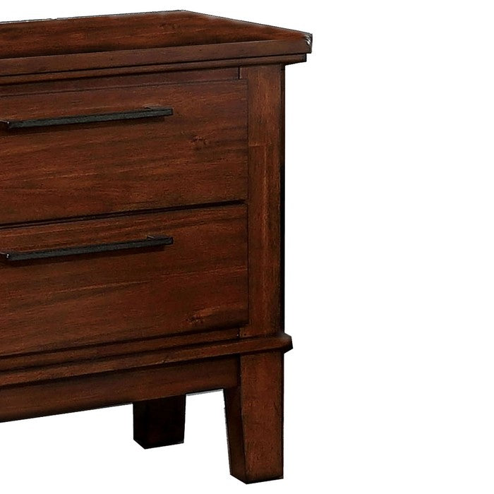 Wood and Metal Nightstand with 2 Drawers, Cherry Brown and Black