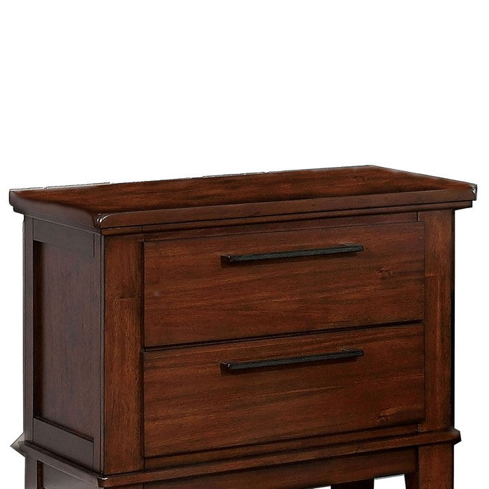Wood and Metal Nightstand with 2 Drawers, Cherry Brown and Black