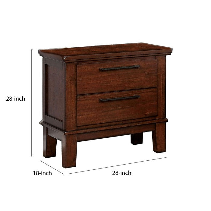Wood and Metal Nightstand with 2 Drawers, Cherry Brown and Black