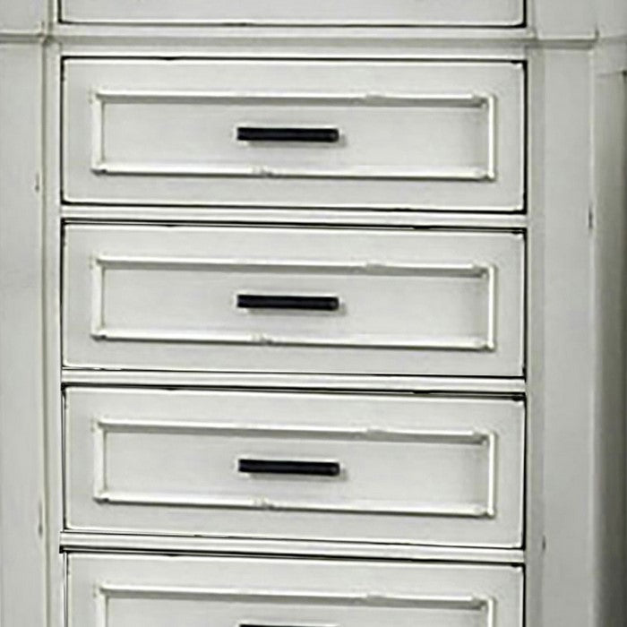 Wooden Chest with 5 Drawers and Turned Legs, White and Brown