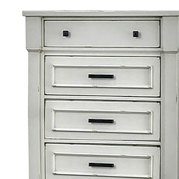 Wooden Chest with 5 Drawers and Turned Legs, White and Brown