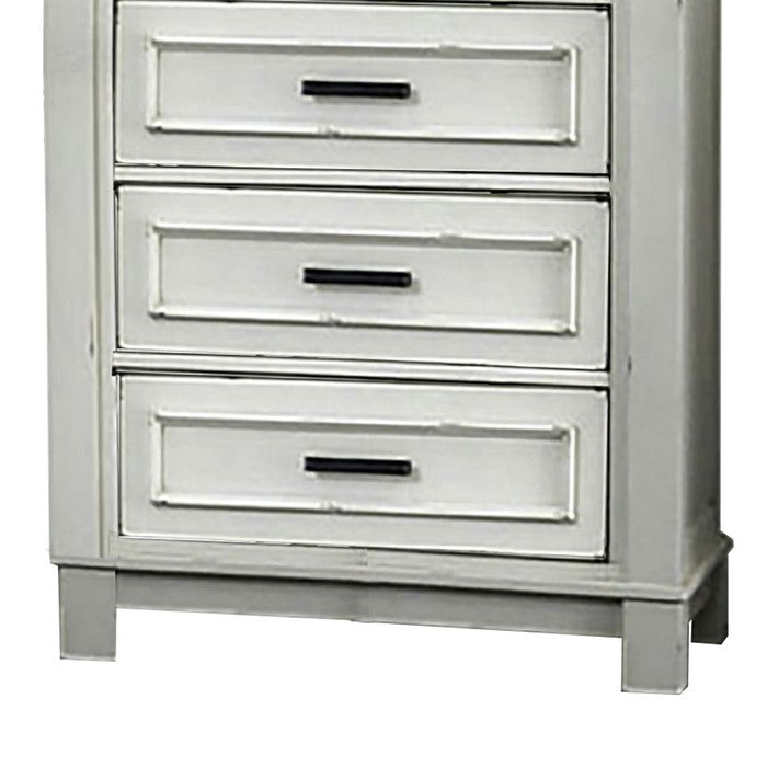 Wooden Chest with 5 Drawers and Turned Legs, White and Brown