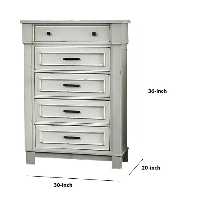 Wooden Chest with 5 Drawers and Turned Legs, White and Brown