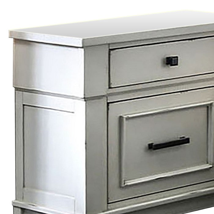 Wood and Metal Nightstand with 2 Drawers, White and Black