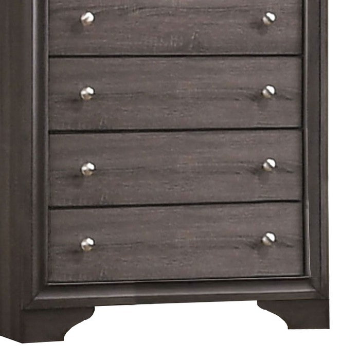 Wooden Chest with 5 Drawers and Hidden Jewelry Drawer, Gray and Silver