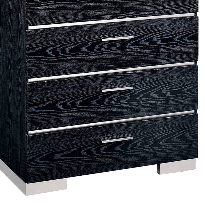 Wooden Chest with 5 Drawers and Bracket Leg Support, Black and Silver