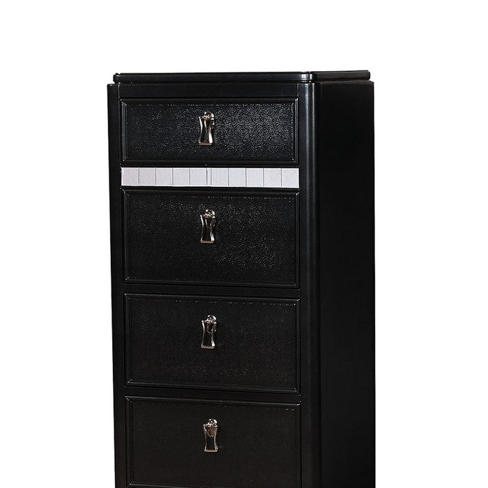 Wooden Swivel Chest with 5 Drawers and Turned Legs, Black and Clear