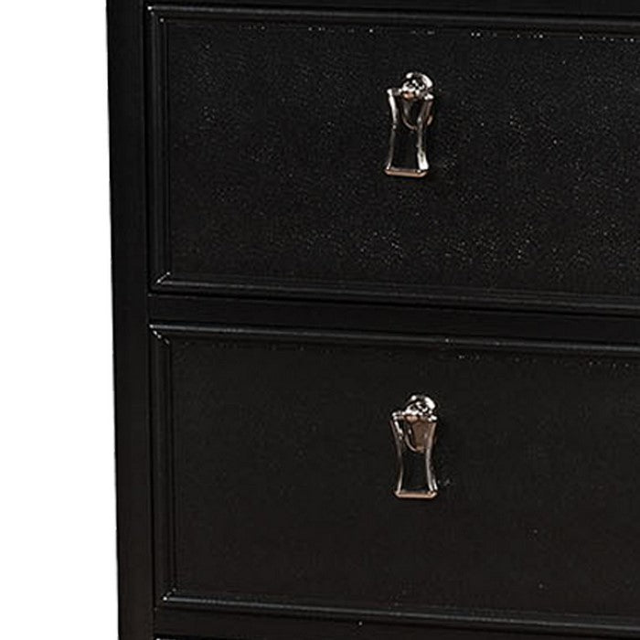 Wooden Swivel Chest with 5 Drawers and Turned Legs, Black and Clear