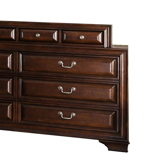 Transitional Wooden Dresser with 10 Drawers and bracket Legs, Brown