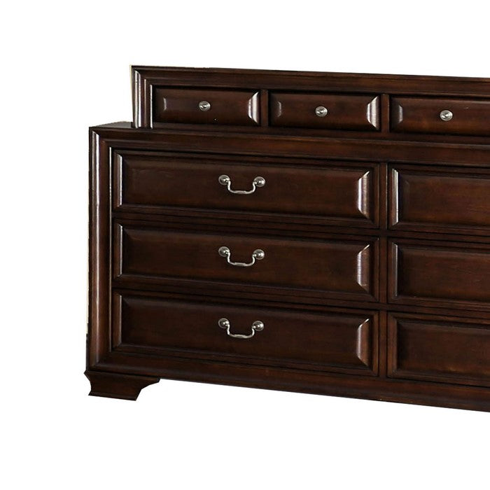 Transitional Wooden Dresser with 10 Drawers and bracket Legs, Brown