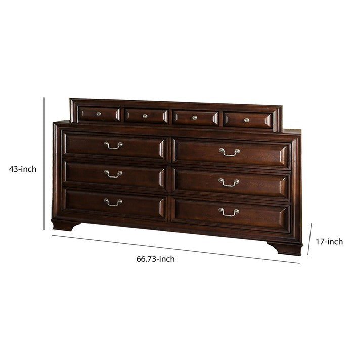 Transitional Wooden Dresser with 10 Drawers and bracket Legs, Brown